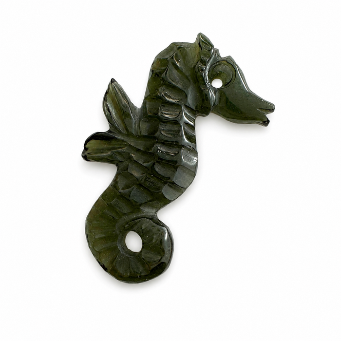 Dark green tourmaline carved seahorse 5.42 carat loose gemstone - Buy loose or customise