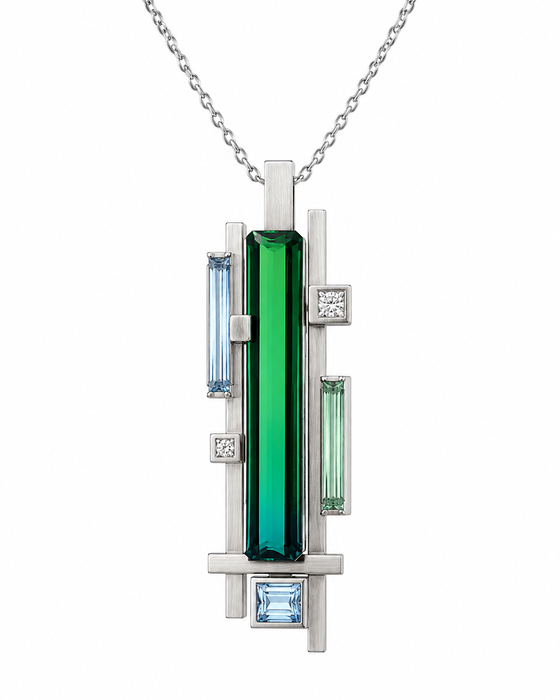 Bi colour blue green tourmaline long baguette cut 6.01 carat loose gemstone