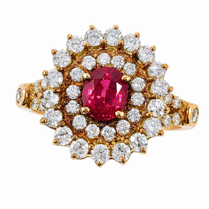 Red spinel oval and diamond rose gold ring