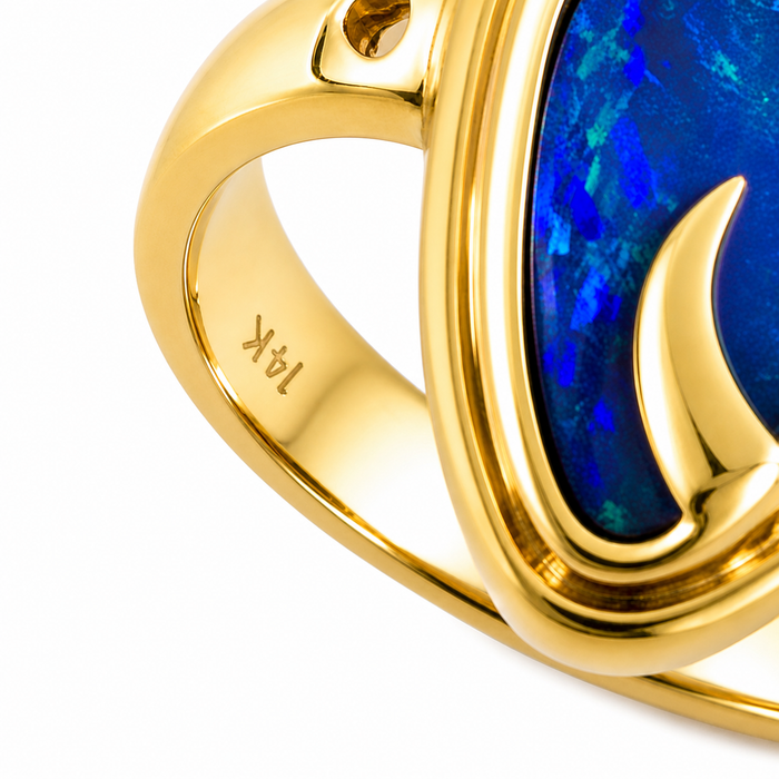 Australian blue Boulder opal organic sprout design solid yellow gold ring Size 11.5 US - Ready to ship or resize
