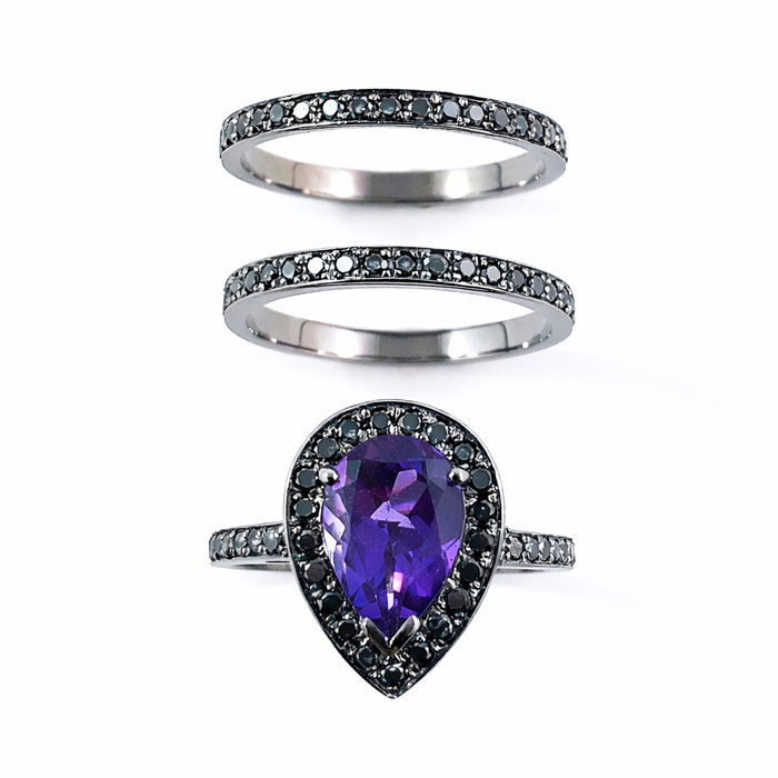 Amethyst pear gemstone halo gold ring - Customise size, halo gemstones and gold colour