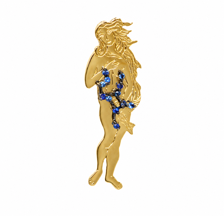Virgo as Botticelli's Venus solid gold Virgo constellation blue sapphire birthstone pendant