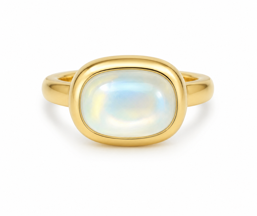 Rainbow moonstone 5.21 carat elongated oval cut sugarloaf cabochon loose gemstone