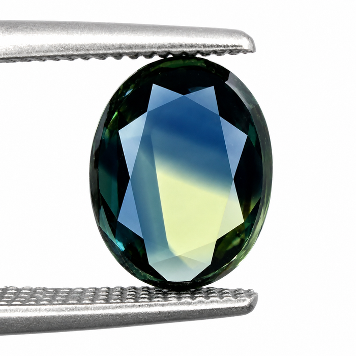 Australian Parti sapphire with colour split growth pattern 1.55ct oval Portrait cut loose gemstone - Buy loose or customise