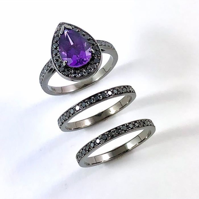 Amethyst pear gemstone halo gold ring - Customise size, halo gemstones and gold colour