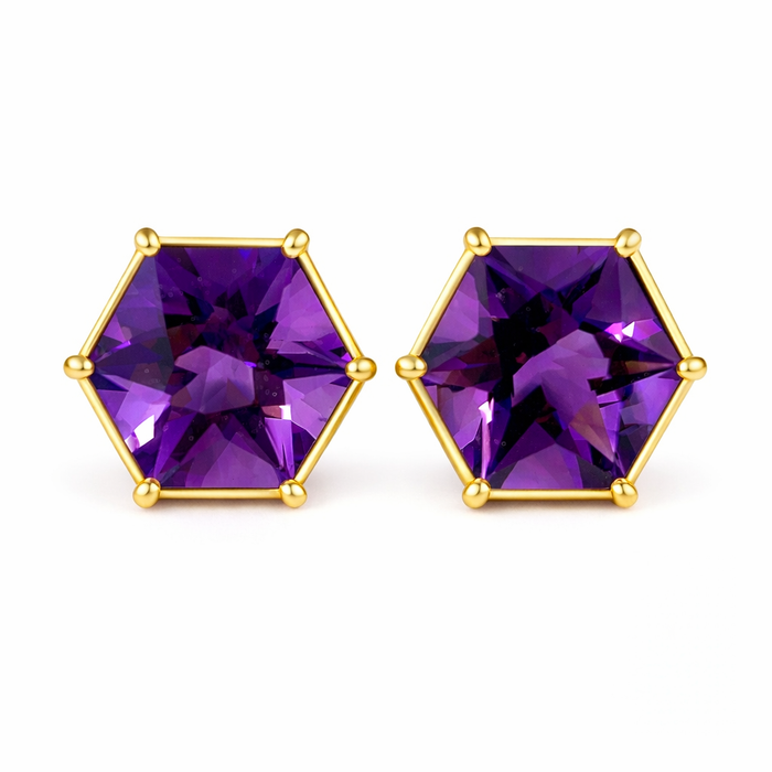 Amethyst pair hexagon cut 7.13 carat loose gemstone - Buy loose or make custom jewelry