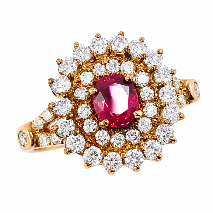Red spinel oval and diamond rose gold ring