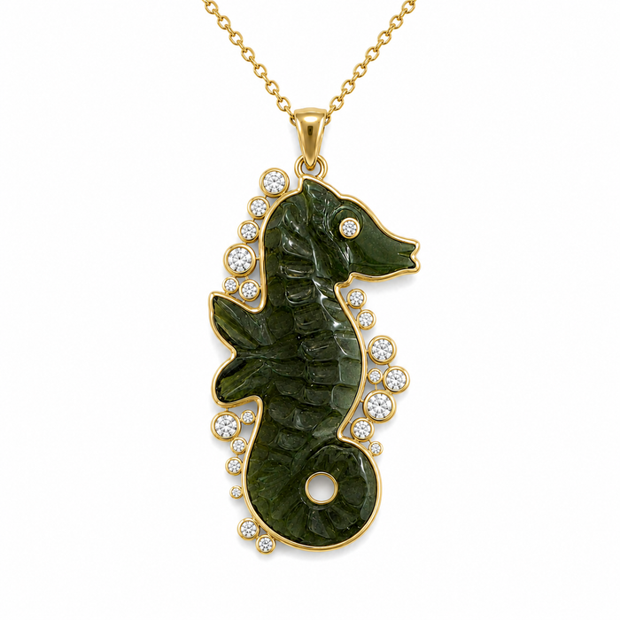 Dark green tourmaline carved seahorse 5.42 carat loose gemstone - Buy loose or customise