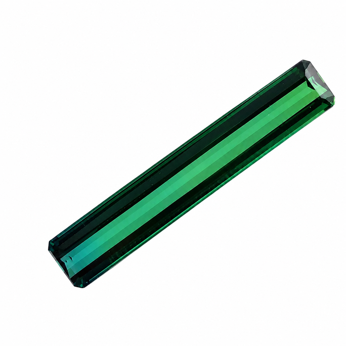 Bi colour blue green tourmaline long baguette cut 6.01 carat loose gemstone