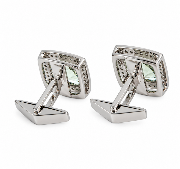 Mint quartz cushion cut and white sapphire silver cufflinks - READY TO SHIP