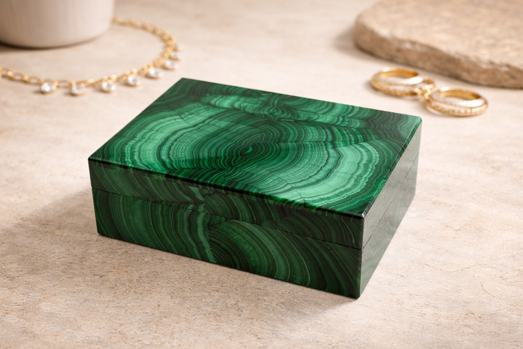 Malachite rectangle gemstone box 102x78mm