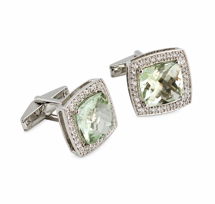 Mint quartz cushion cut and white sapphire silver cufflinks - READY TO SHIP