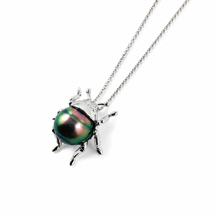 Beetle bug insect choose your Tahitian pearl and 14k gold colour pendant necklace