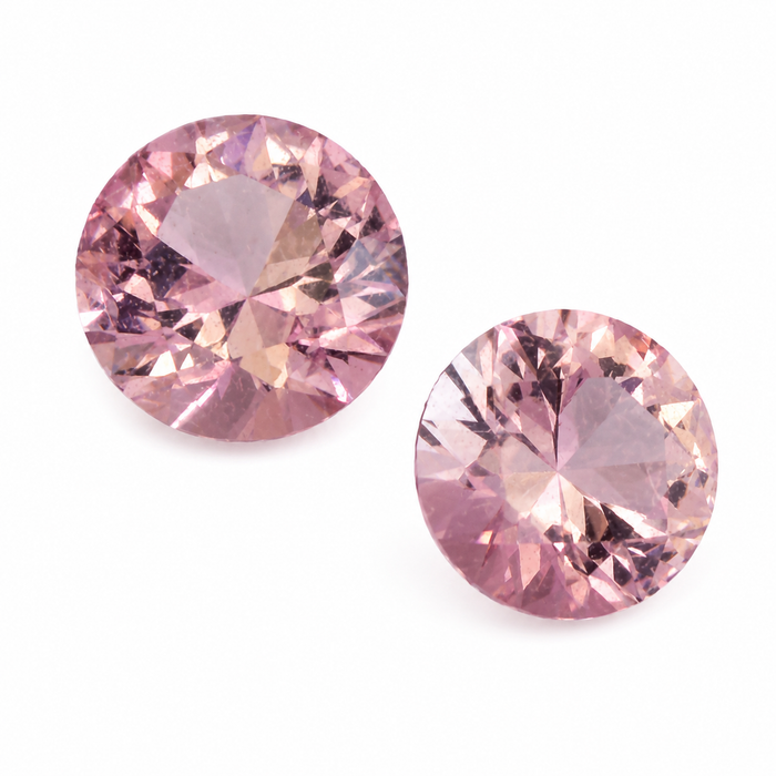 Pink tourmaline round cut matched pair 1.80 carats total - Buy loose or customise