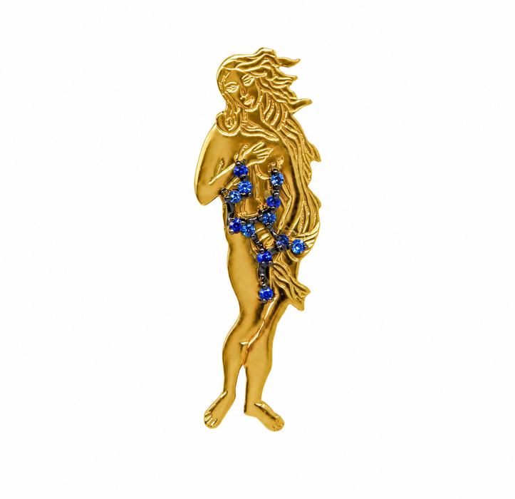 Virgo as Botticelli's Venus solid gold Virgo constellation blue sapphire birthstone pendant
