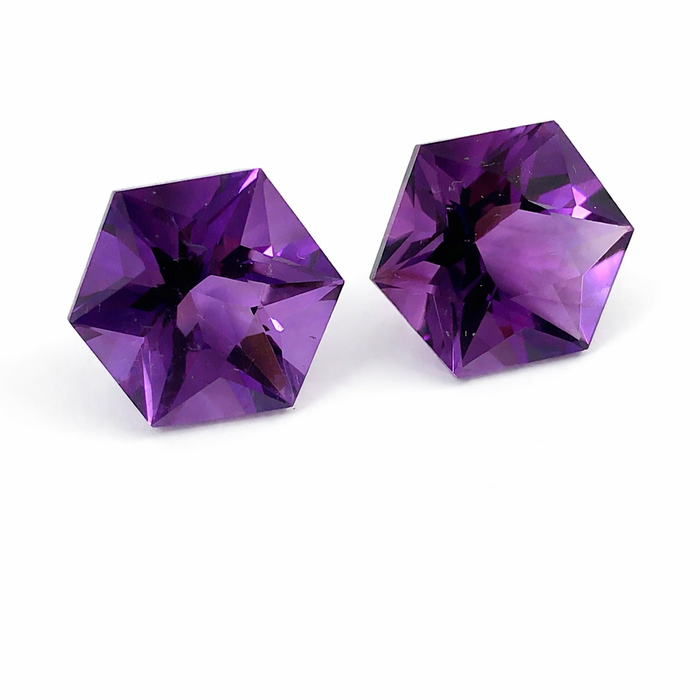 Amethyst pair hexagon cut 7.13 carat loose gemstone - Buy loose or make custom jewelry