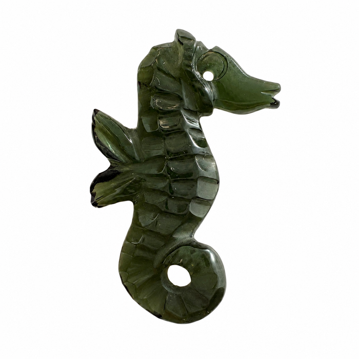 Dark green tourmaline carved seahorse 5.42 carat loose gemstone - Buy loose or customise