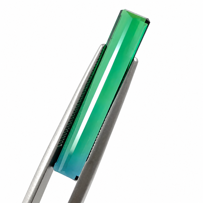 Bi colour blue green tourmaline long baguette cut 6.01 carat loose gemstone