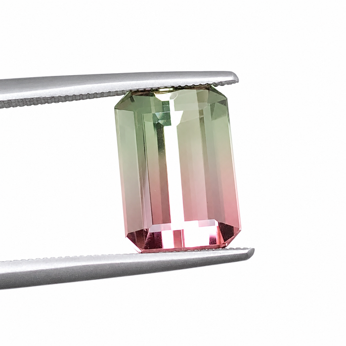 Bi color pink and green tourmaline rectangle emerald cut 3.85 carat loose gemstone