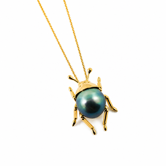 Beetle bug insect choose your Tahitian pearl and 14k gold colour pendant necklace