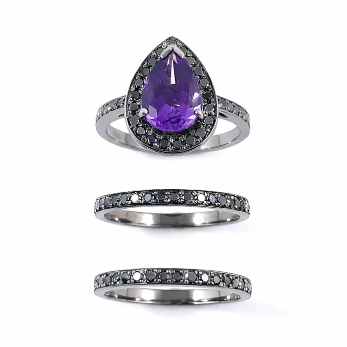 Amethyst pear gemstone halo gold ring - Customise size, halo gemstones and gold colour