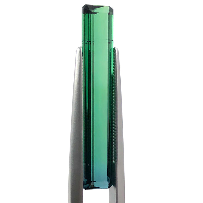 Bi colour blue green tourmaline long baguette cut 6.01 carat loose gemstone