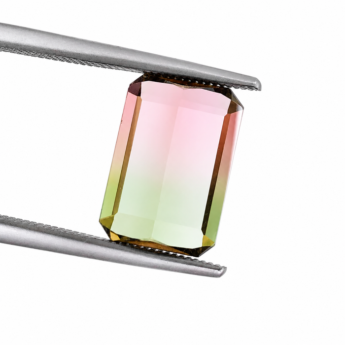Bi color pink and green tourmaline rectangle emerald cut 3.85 carat loose gemstone