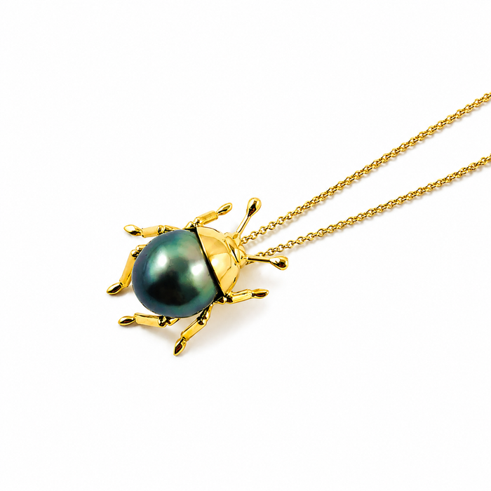 Beetle bug insect choose your Tahitian pearl and 14k gold colour pendant necklace