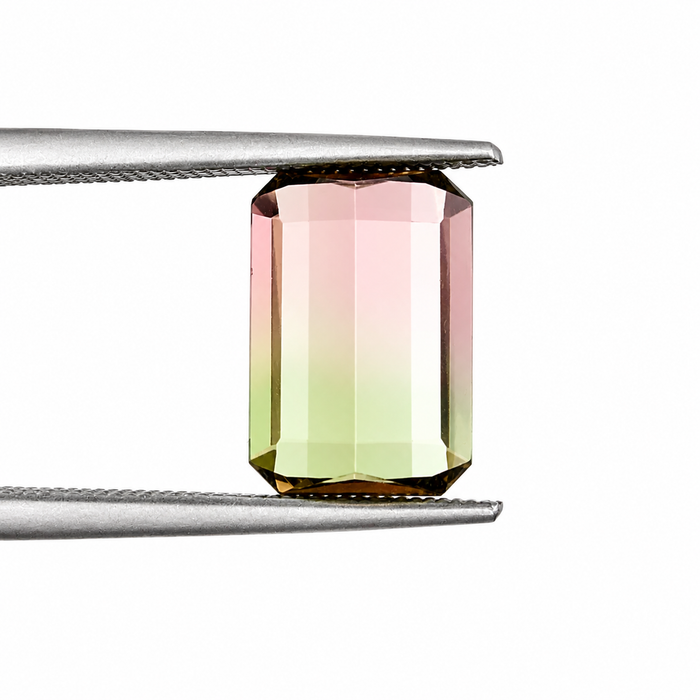 Bi color pink and green tourmaline rectangle emerald cut 3.85 carat loose gemstone