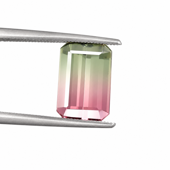 Bi color pink and green tourmaline rectangle emerald cut 3.85 carat loose gemstone
