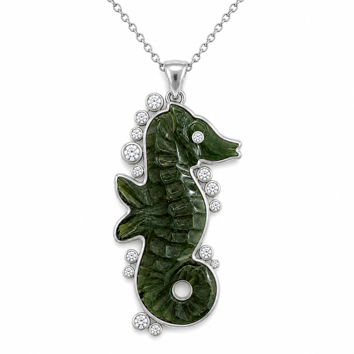 Dark green tourmaline carved seahorse 5.42 carat loose gemstone - Buy loose or customise