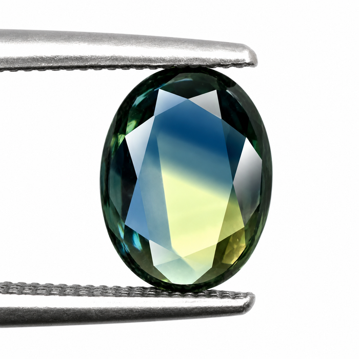 Australian Parti sapphire with colour split growth pattern 1.55ct oval Portrait cut loose gemstone - Buy loose or customise