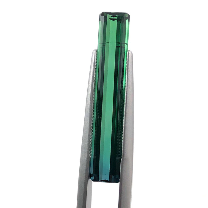 Bi colour blue green tourmaline long baguette cut 6.01 carat loose gemstone