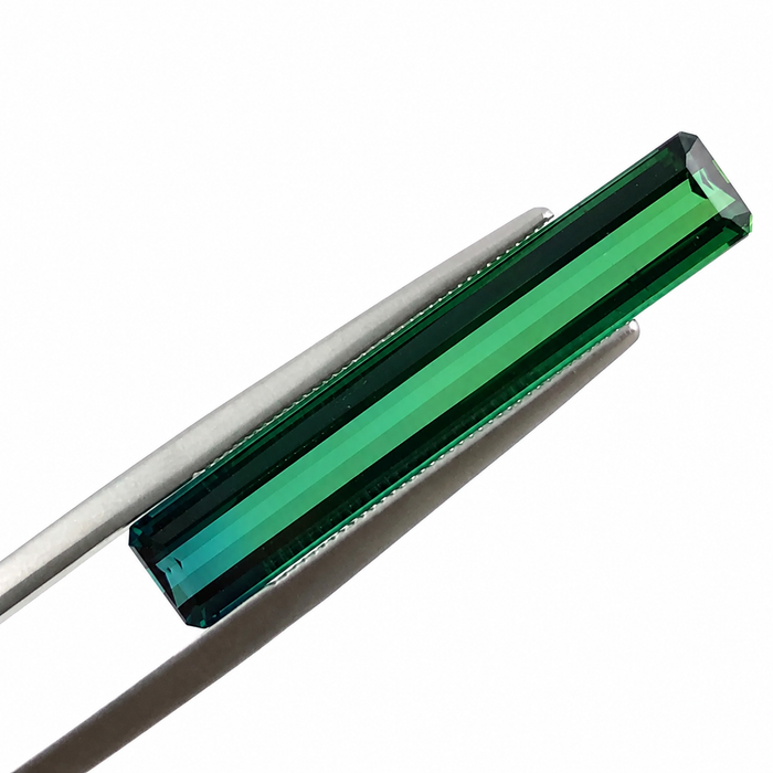 Bi colour blue green tourmaline long baguette cut 6.01 carat loose gemstone