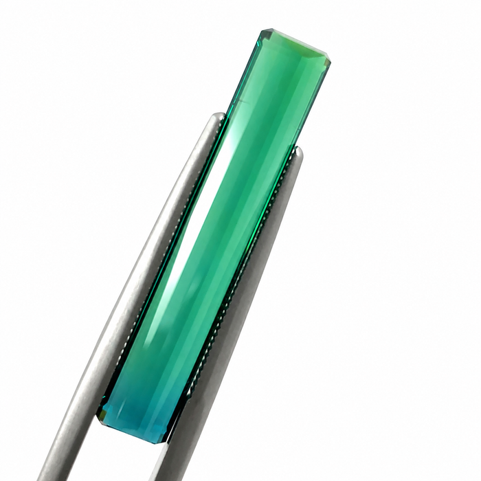 Bi colour blue green tourmaline long baguette cut 6.01 carat loose gemstone