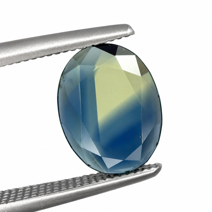 Australian Parti sapphire with colour split growth pattern 1.55ct oval Portrait cut loose gemstone - Buy loose or customise