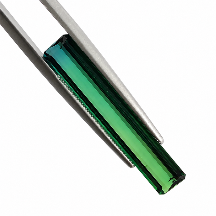 Bi colour blue green tourmaline long baguette cut 6.01 carat loose gemstone