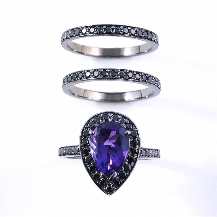 Amethyst pear gemstone halo gold ring - Customise size, halo gemstones and gold colour
