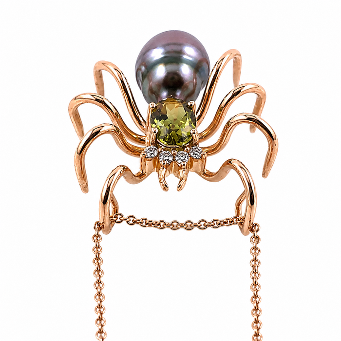 Spider arachnid insect Tahitian pearl Australian parti sapphire 14k rose gold pendant necklace