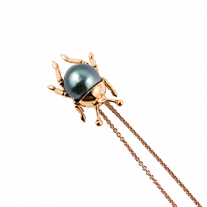 Beetle insect Tahitian pearl, 14k rose gold pendant necklace