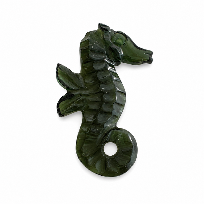 Dark green tourmaline carved seahorse 5.42 carat loose gemstone - Buy loose or customise