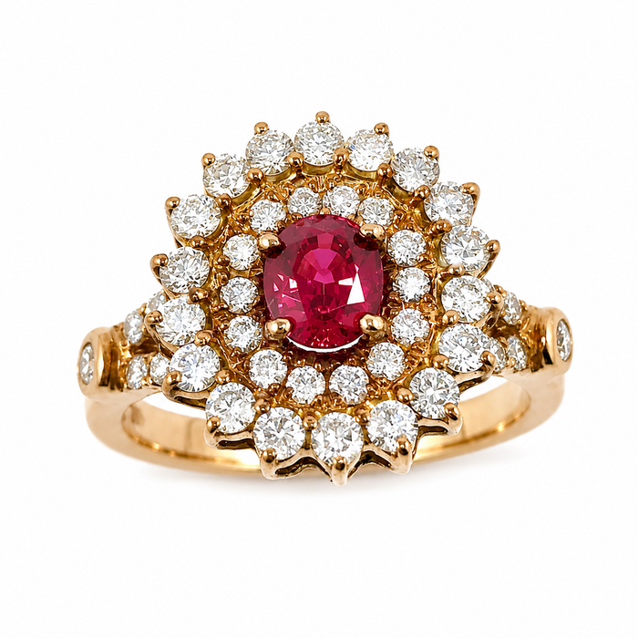Red spinel oval and diamond rose gold ring