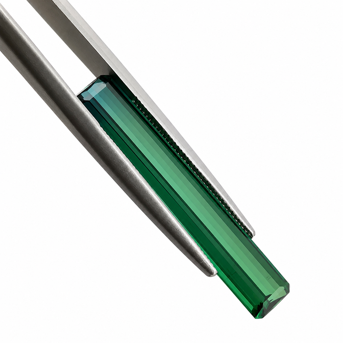 Bi colour blue green tourmaline long baguette cut 6.01 carat loose gemstone
