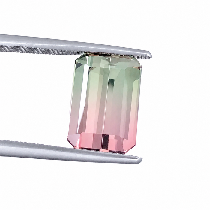 Bi color pink and green tourmaline rectangle emerald cut 3.85 carat loose gemstone