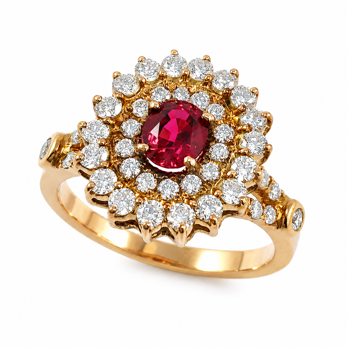 Red spinel oval and diamond rose gold ring