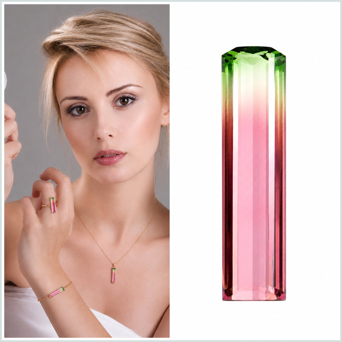 Watermelon tourmaline fancy baguette cut 1.73 carat loose gemstone - Buy loose or customise
