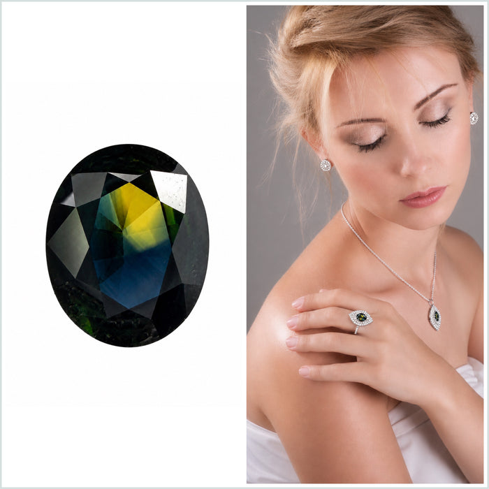 Australian Parti sapphire with colour split 0.68ct oval brilliant cut loose gemstone - Buy loose or customise