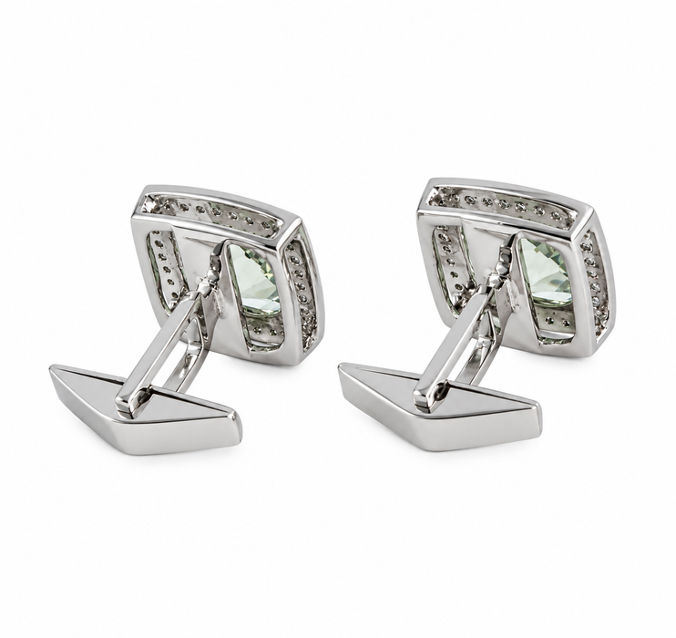 Mint quartz cushion cut and white sapphire silver cufflinks - READY TO SHIP
