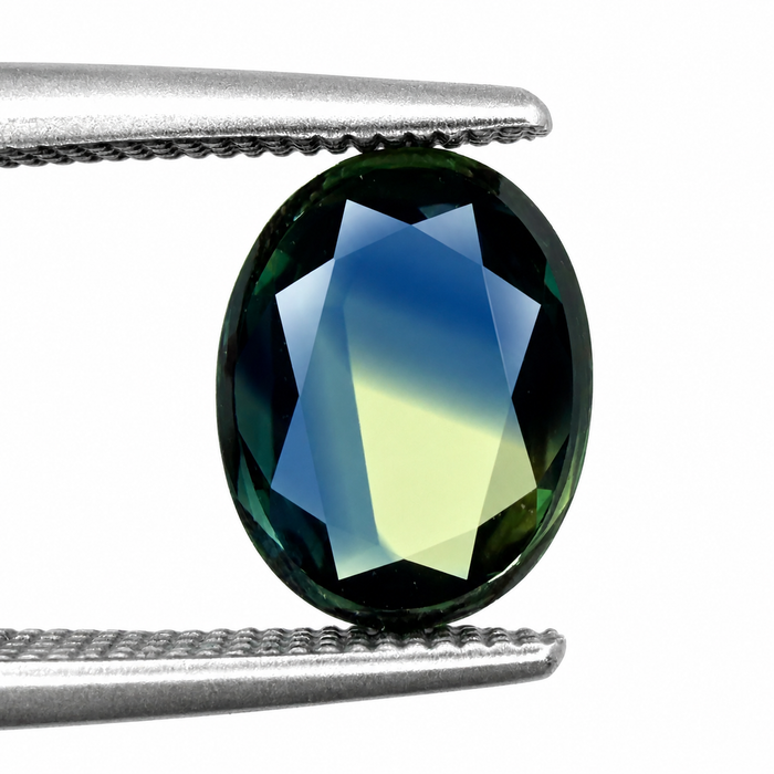 Australian Parti sapphire with colour split growth pattern 1.55ct oval Portrait cut loose gemstone - Buy loose or customise