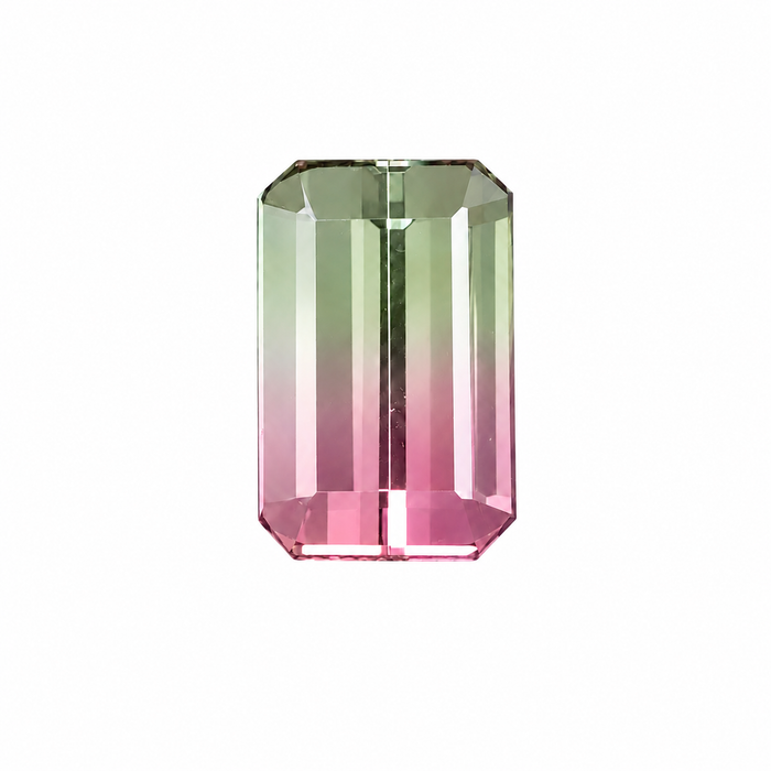 Bi color pink and green tourmaline rectangle emerald cut 3.85 carat loose gemstone